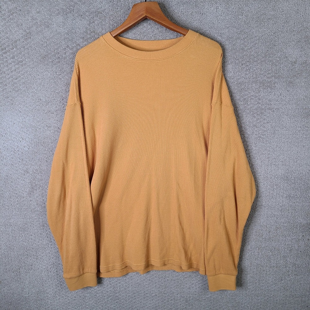 Evolution In Design Shirt Mens 3XL Yellow Waffle Knit Crew Neck Cotton Thermal